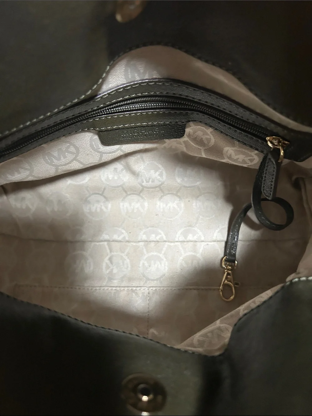 MICHAEL Michael Kors Olive Green Leather Satchel with Gold Hardware